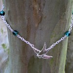 Swooping Swallow Necklace with Blue Tortoiseshell beads
