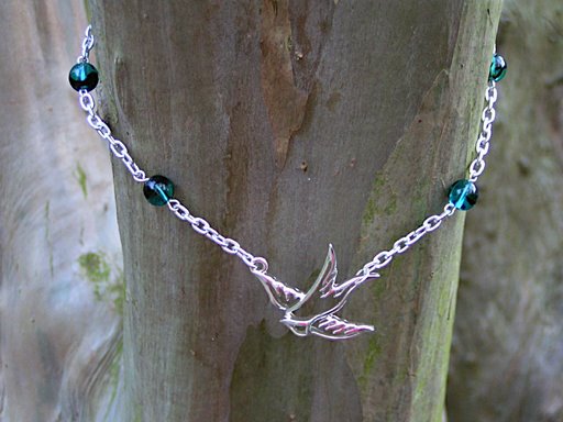 Swooping Swallow Necklace with Blue Tortoiseshell beads